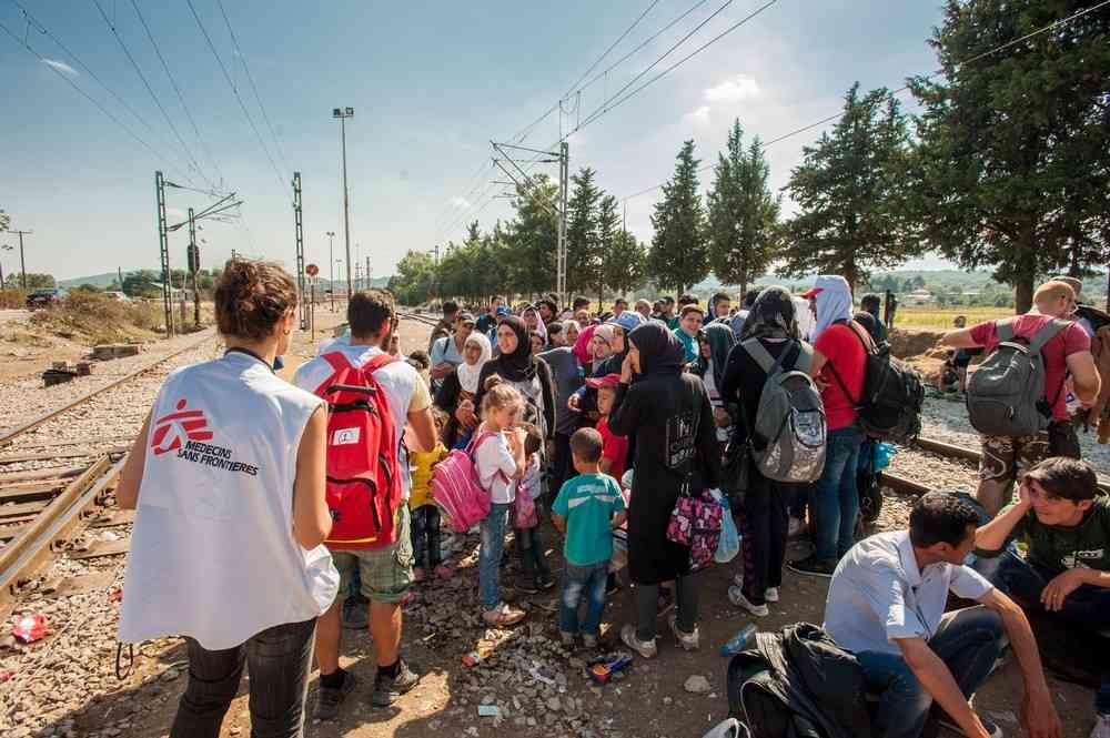 MSF nurse, Stergios Voudouris, and doctor Stavroula Kostaki treat people at the border with Macedonia in Idomeni.